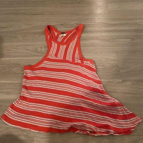 We the Free red striped asymmetrical racerback linen/cotton tank top size small - Picture 1 of 8